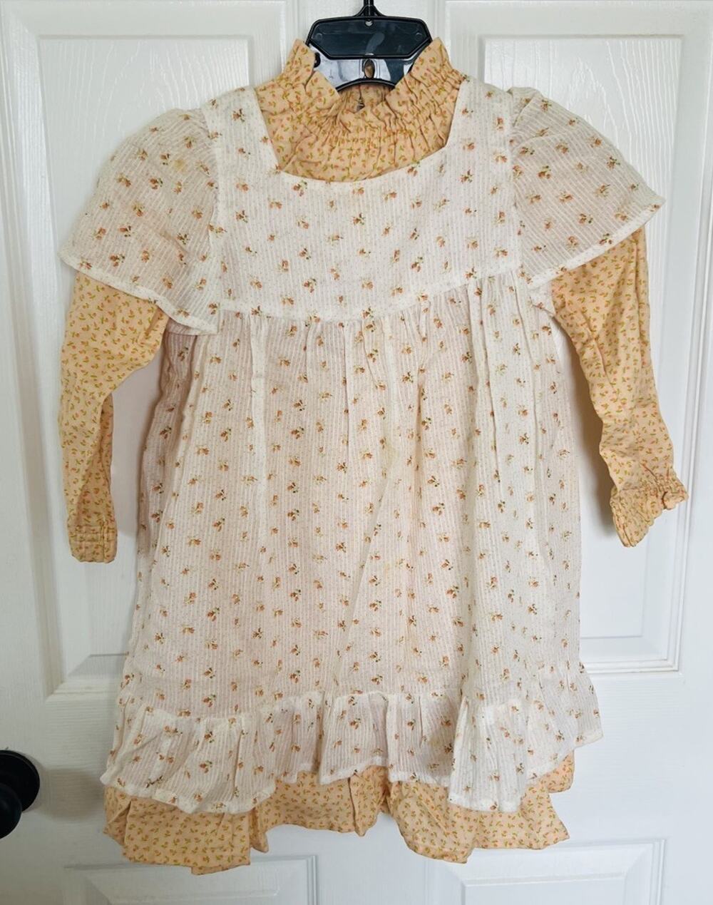 Vintage 70s 80s Grannycore Cottagecore Handmade Girls Prairie Pinafore Set 4 5